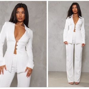 White blazer and wide leg pants set